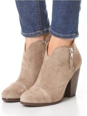 RAG & BONE Margot Ankle Boots Booties Fringe Beige Suede Dual Zip Size 37.5
